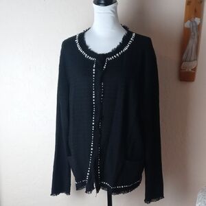 Elena Miro Black Sweater Cardigan with Pearl Trim